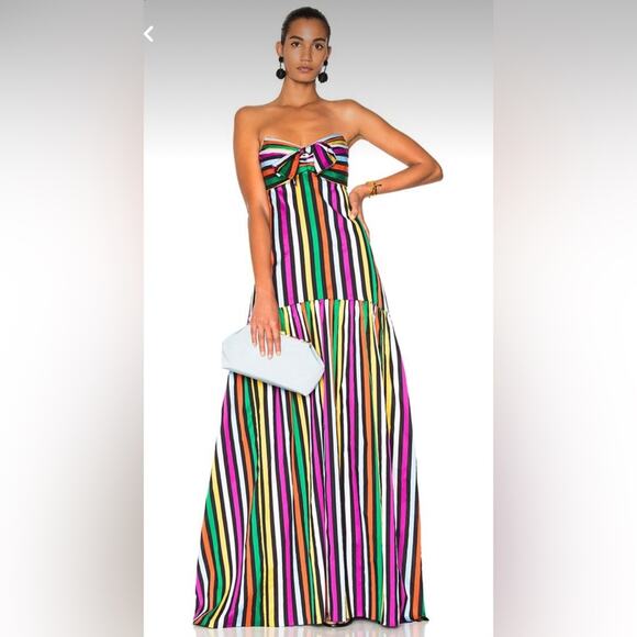 Caroline Constas strapless rainbow stripe multi maxi dress small - Picture 1 of 10